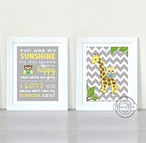 You Are My Sunshine - Nursery Giraffe & Friends Theme - Chevron Unframed Prints - Set of 2-B018KOGSXK-MuralMax Interiors