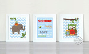 You Are My Sunshine Safari Animals Baby Nursery Art Prints - Unframed Prints - Set of 3-MuralMax Interiors