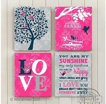 You Are My Sunshine Theme - Canvas Home Decor -The Love Collection - Set of 4-B018ISJR8Q