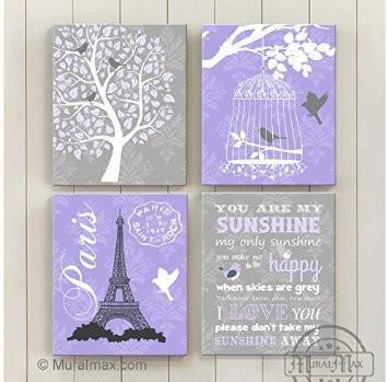 You Are My Sunshine Theme - Canvas Home Decor -The Paris Collection - Set of 4-B018ISJI44