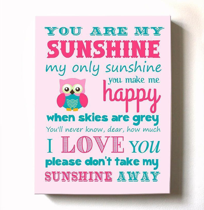 You Are My Sunshine Wall Decor - Baby Girl Nursery Decor Canvas Wall Art - Inspirational Quote