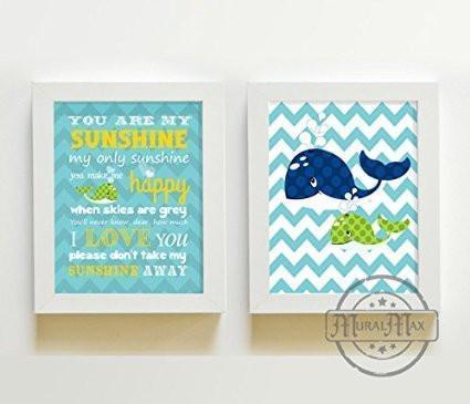 You Are My Sunshine Whale Collection - Chevron Unframed Prints - Set of 2-B018KOBUQK